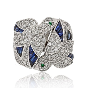 Cartier 18K White Gold Diamond And Sapphire Dove Ring