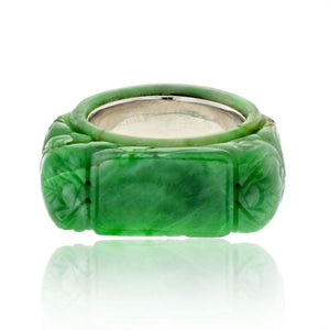 David Webb 14K White Gold Carved Jade Ring