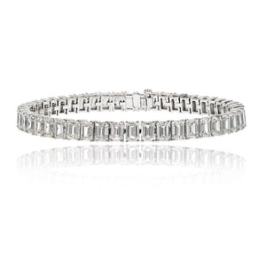 Tennis 18K White Gold 19.00cttw Emerald Cut Diamond Straight Line Tennis Bracelet
