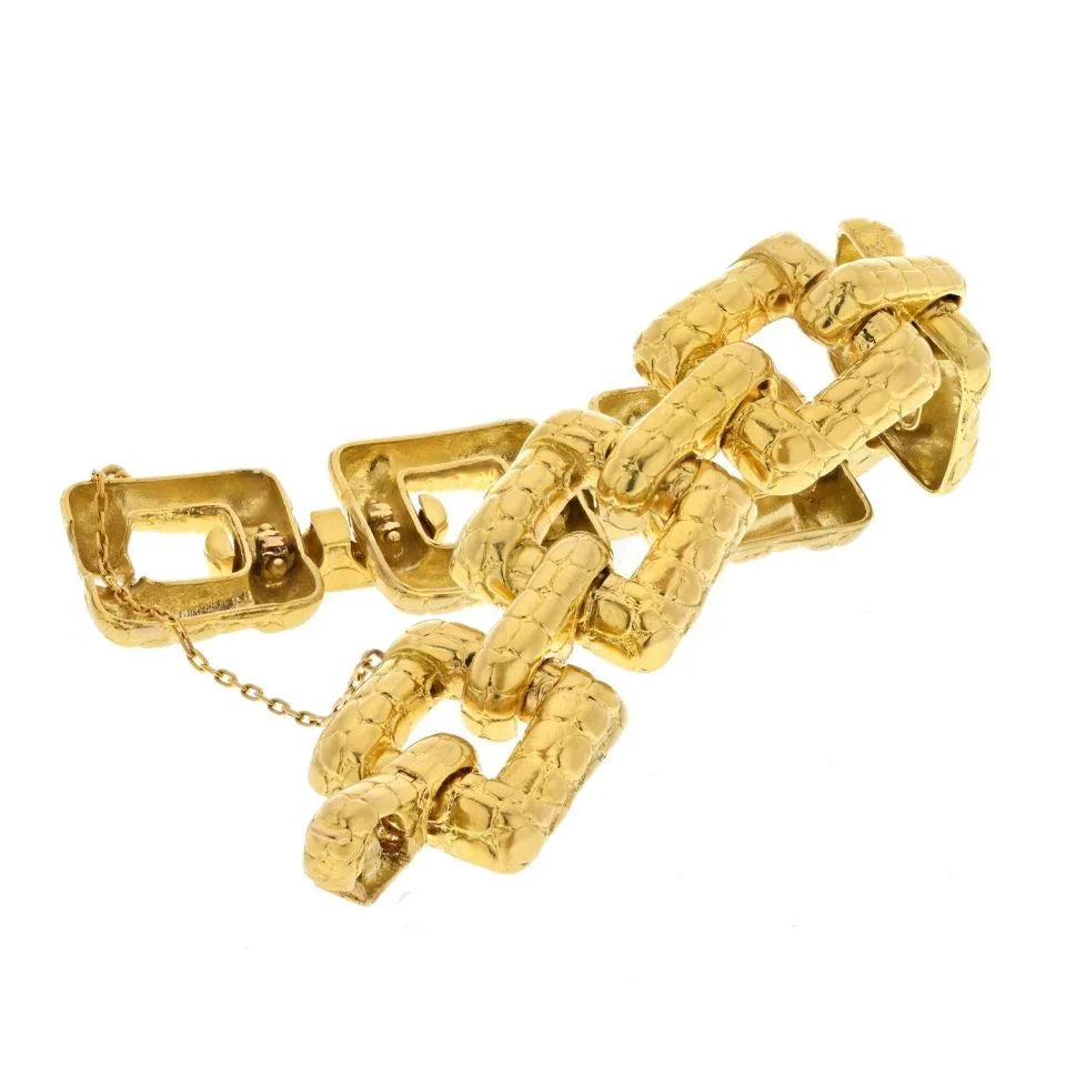 Tiffany & Co. 18K Yellow Gold textured Wide Square Link Bracelet