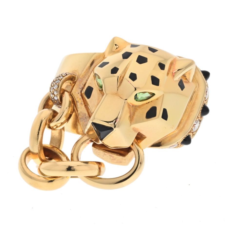 Cartier 18K Yellow Gold Panthere With A Chain In Her Mouth Ring