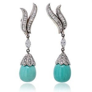 Platinum Turquoise Teardrop 1960's Earrings