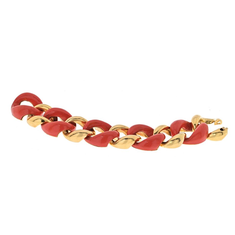 Seaman Schepps 18K Yellow Gold Coral And High Polished Wide Open Link Bracelet - The Back Vault