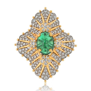 Tiffany & Co. Schlumberger Platinum & 18K Yellow Gold 12.00ct Green Emerald And Diamond Brooch