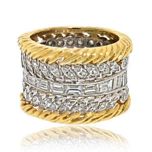 Platinum & 18K Yellow Gold 7.00cttw Multi Row Diamond Wide Cocktail Ring