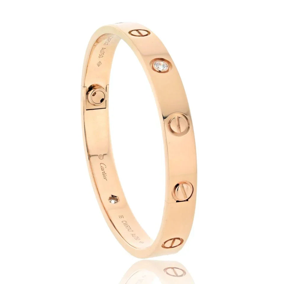 Cartier ローズゴールド サイズ49 ,4 ダイヤモンド Cartier Love 18K Rose Gold 4 Diamond Size 16 Bracelet – The Back Vault