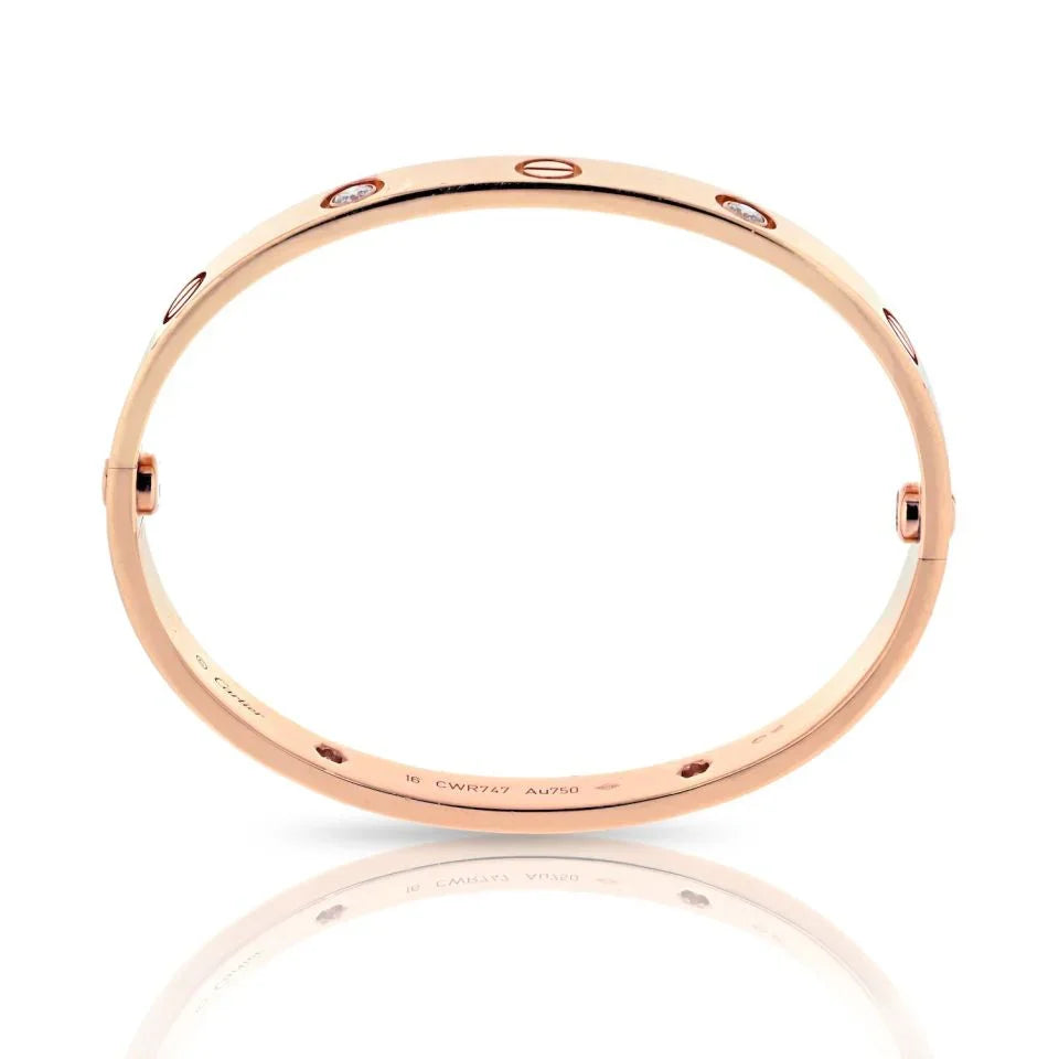 Cartier ローズゴールド サイズ49 ,4 ダイヤモンド Cartier Love 18K Rose Gold 4 Diamond Size 16 Bracelet – The Back Vault