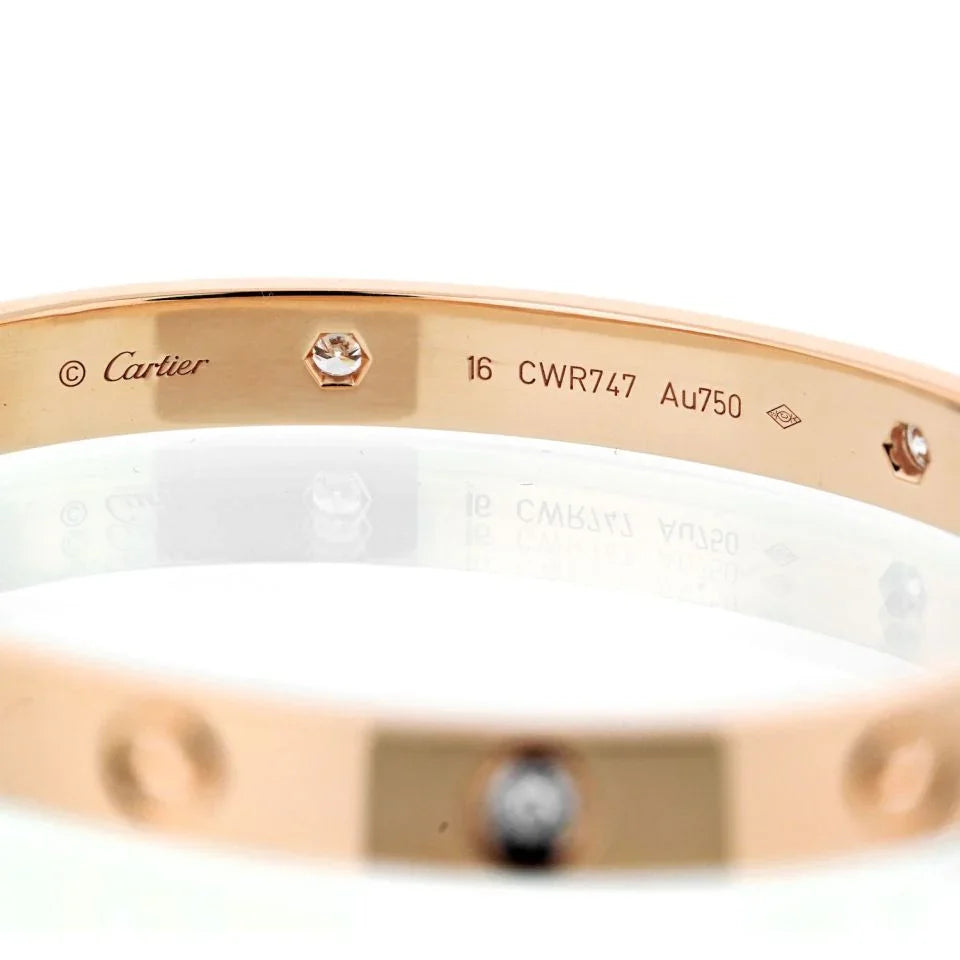 Cartier Love 18K Rose Gold 4 Diamond Size 16 Bracelet – The Back Vault