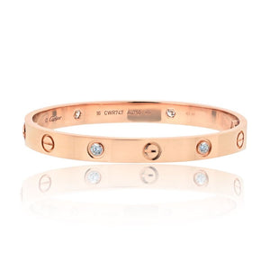 Cartier Love 18K Rose Gold 4 Diamond Size 16 Bracelet