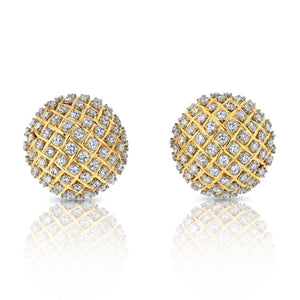 18K Yellow Gold 15 Carat Pave Diamond Dome Clip On Earrings