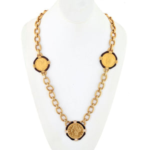 David Webb Platinum & 18K Yellow Gold 5 Coin Black Enamel Long Link Necklace