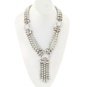 David Webb Pearl Platinum & 18K Yellow Gold Dusk Pearl Rock Crystal Diamond White Enamel Necklace