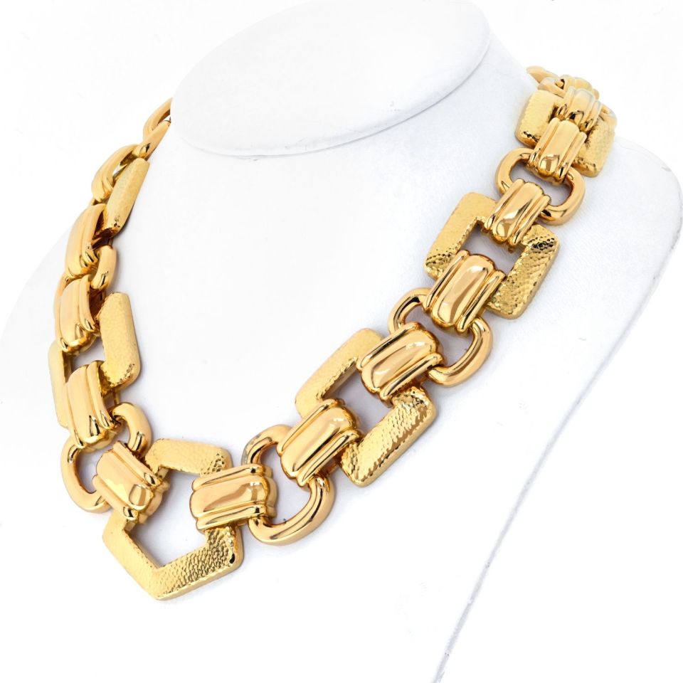David Webb 18K Yellow Gold Large Open Link Ancient World Necklace