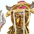 David Webb Platinum & 18K Yellow Gold Red Enamel Bull Brooch - The Back Vault