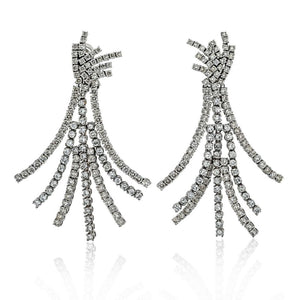 Platinum 22.00cttw Pendant Diamond 7 Row Tassel Earrings