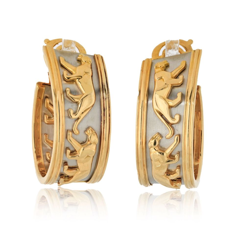 Cartier Platinum & 18K Yellow Gold Walking Panthere Earrings - The Back Vault