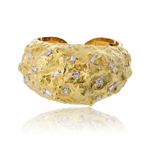 David Webb Platinum & 18K Yellow Gold Textured Diamond Nugget Bracelet