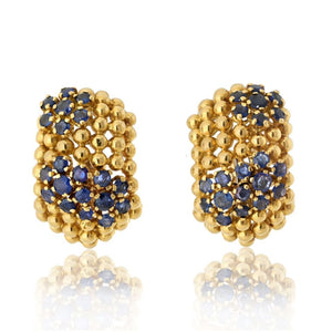 Tiffany & Co. 18K Yellow Gold Honeycomb Bead Sapphire Earrings