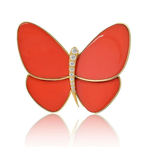 Van Cleef & Arpels Platinum & 18K Yellow Gold Coral Papillon Butterfly Brooch