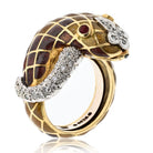 David Webb Platinum & 18K Yellow Gold Brown Enamel Snake Diamond Ring