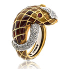 David Webb Platinum & 18K Yellow Gold Brown Enamel Snake Diamond Ring
