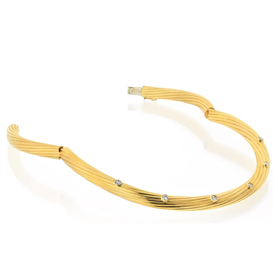 Cartier Collar 18K Yellow Gold Fluted Twist Diamond Choker