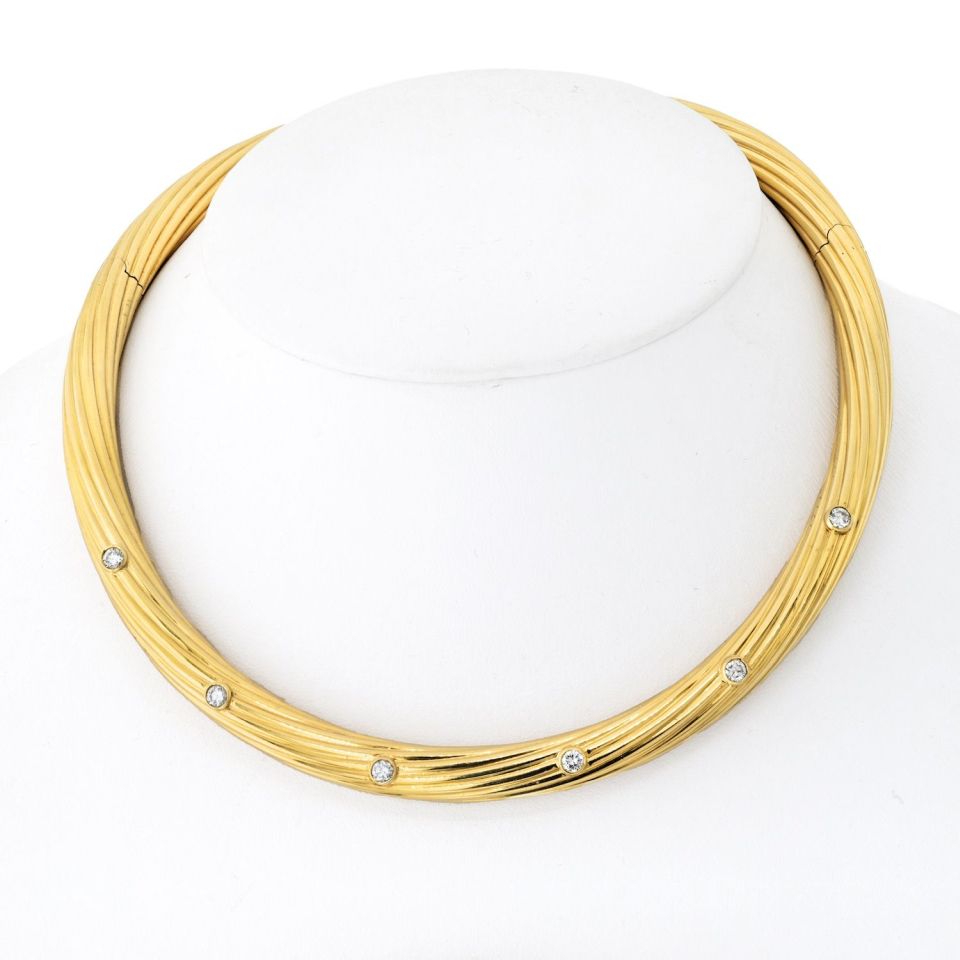 Cartier Collar 18K Yellow Gold Fluted Twist Diamond Choker