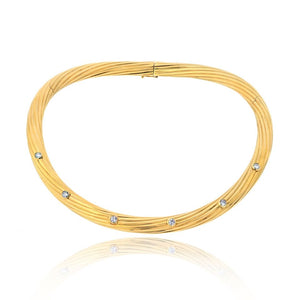 Cartier Collar 18K Yellow Gold Fluted Twist Diamond Choker Necklace