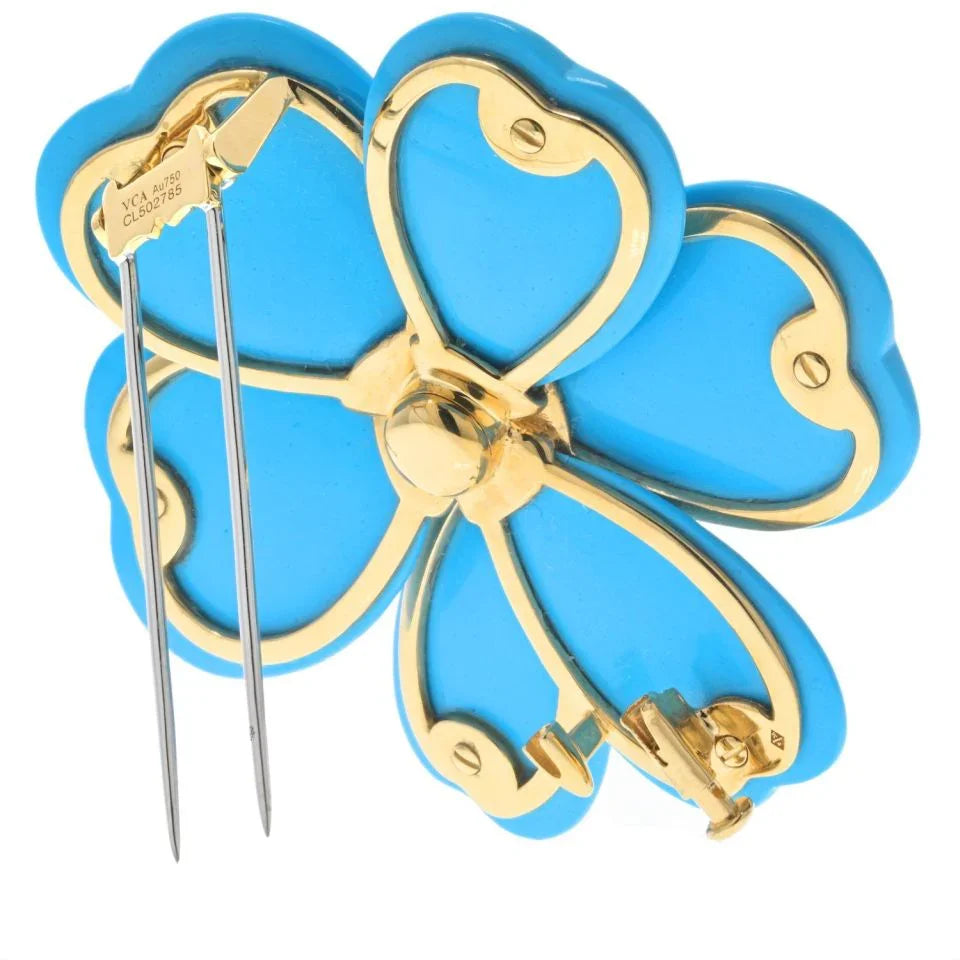Van Cleef & Arpels 18K Yellow Gold Turquoise Rose De Noel Large