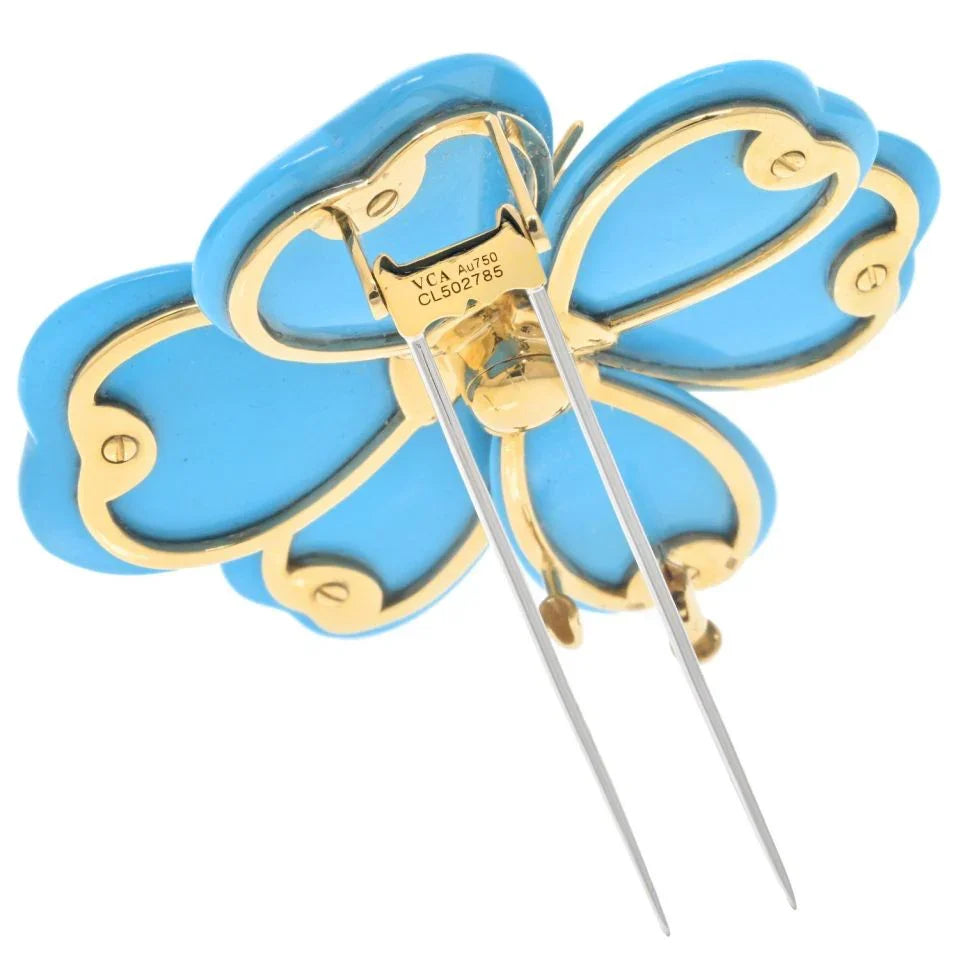 Van Cleef & Arpels 18K Yellow Gold Turquoise Rose De Noel Large