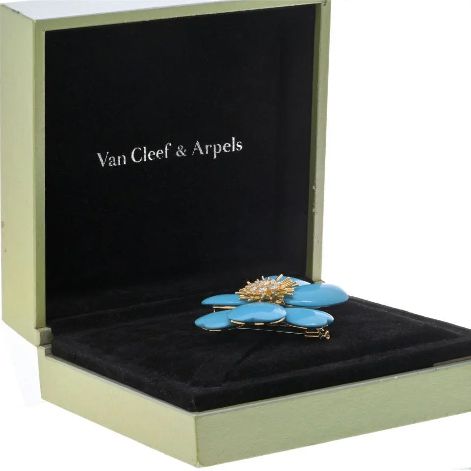Van Cleef & Arpels 18K Yellow Gold Turquoise Rose De Noel Large