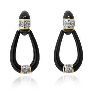 David Webb Platinum & 18K Yellow Gold Black Enamel Door Knockers Earrings