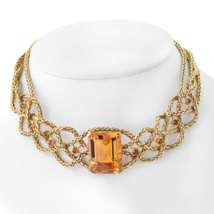 Hermes 18K Yellow Gold 61.50cttw Citrine Braided Choker Necklace