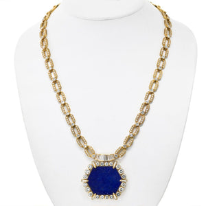 18K Yellow Gold 1970's Diamond Lapis Diamond Chain Necklace