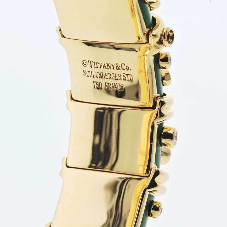 Tiffany & Co. Schlumberger 18K Yellow Gold Dark Green Enamel And