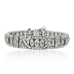 Platinum Art Deco 8.50cttw Diamond And Emerald Bracelet