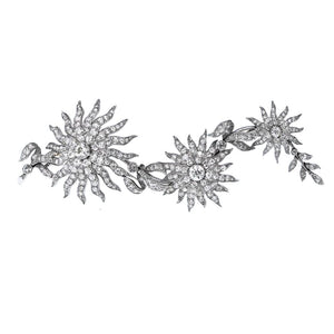 Platinum 12.50cttw Flower Starburst Long Vintage Diamond Brooch