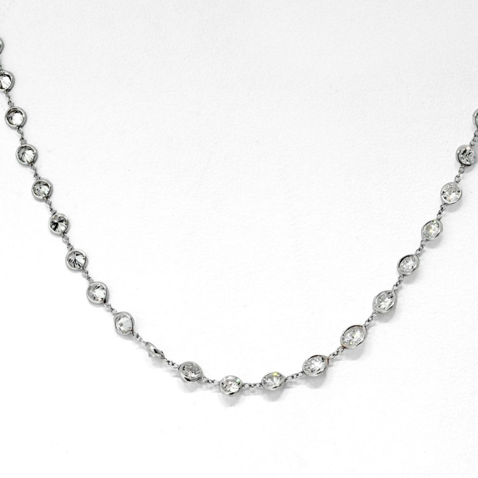 14K White Gold 8.47cttw Round Diamond By The Yard Necklace - The Back Vault