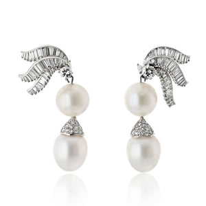 Platinum Pearl And Diamond Drop Earrings