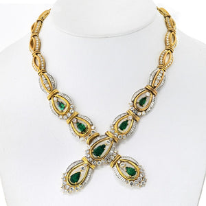 Chaumet Emerald Platinum & 18K Yellow Gold Diamond And Green Emerald Ladies Necklace