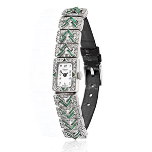 Chopard Platinum Deco Diamond And Green Emerald Women Watch