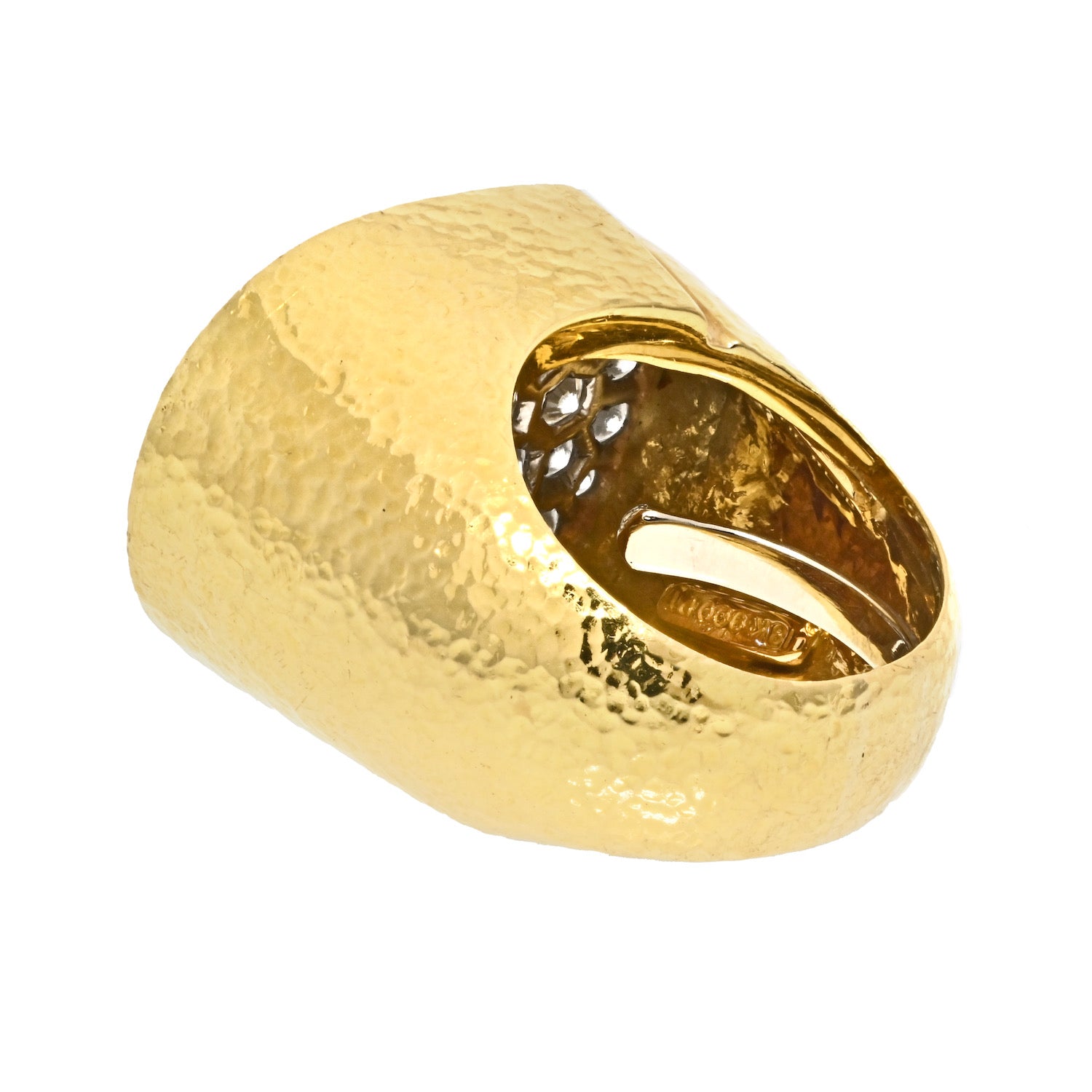 David Webb Platinum & 18K Yellow Gold Pave Hammered Diamond Cocktail Ring - The Back Vault