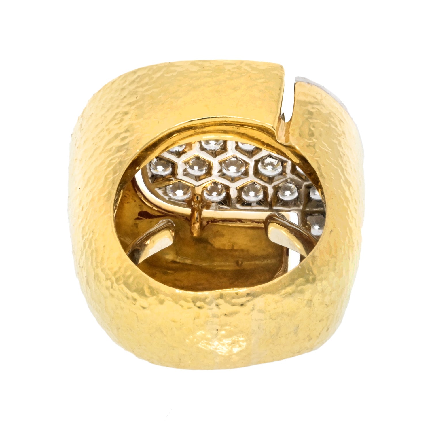 David Webb Platinum & 18K Yellow Gold Pave Hammered Diamond Cocktail Ring - The Back Vault