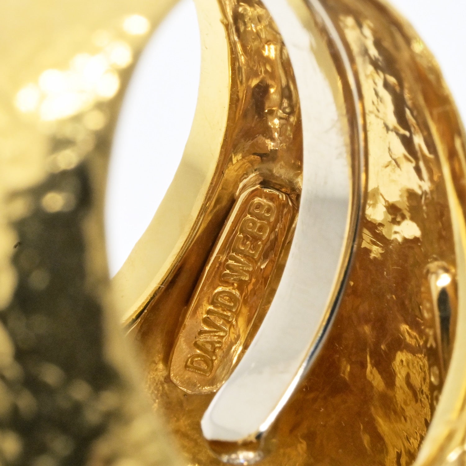 David Webb Platinum & 18K Yellow Gold Pave Hammered Diamond Cocktail Ring - The Back Vault