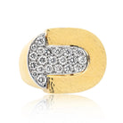 David Webb Platinum & 18K Yellow Gold Pave Hammered Diamond Cocktail Ring - The Back Vault