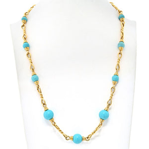 David Webb 18K Yellow Gold Turquoise Link Chain Necklace