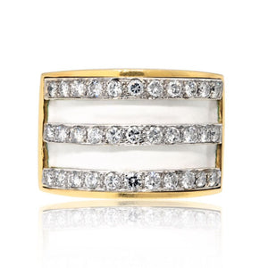 Platinum & 18K Yellow Gold White Enamel Diamond Cocktail Ring