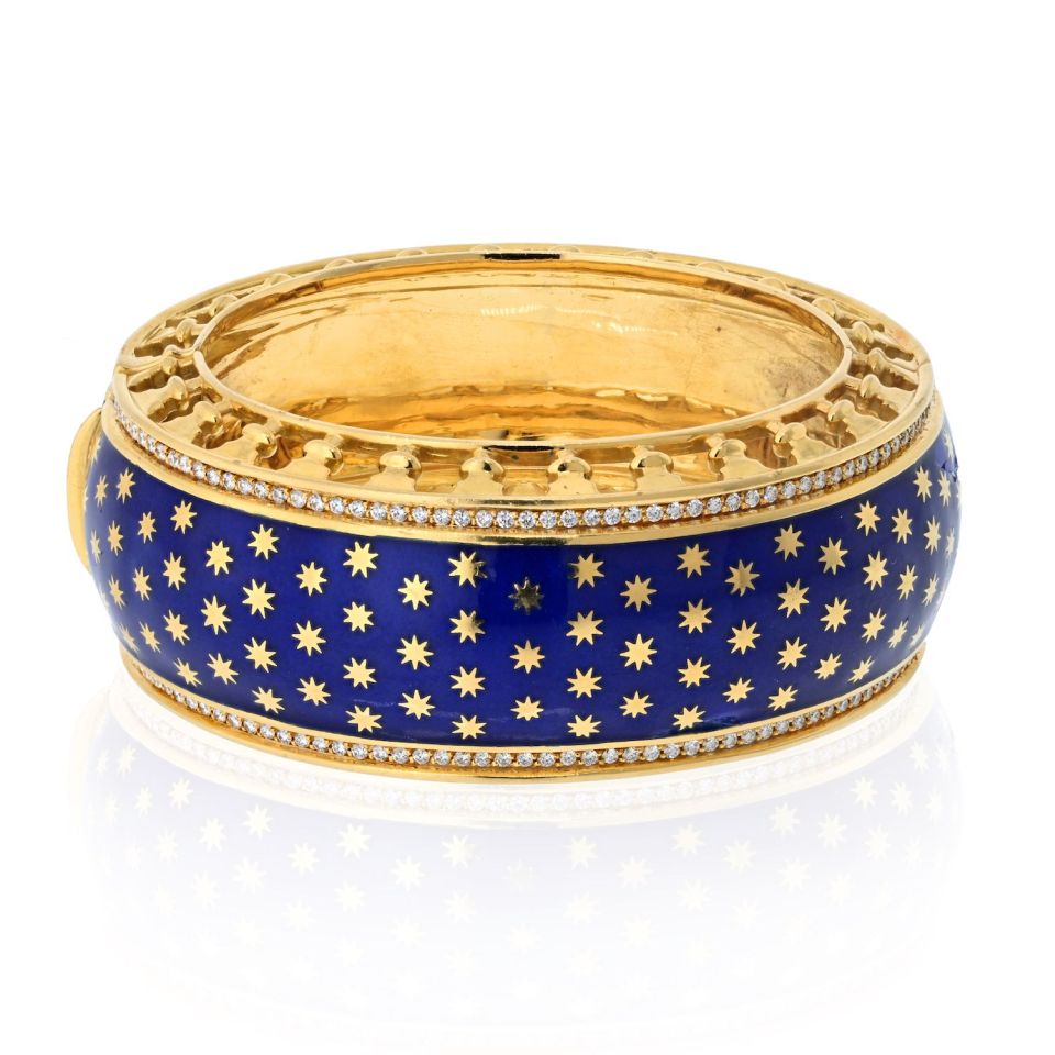 Tiffany Co. Paloma Picasso 18K Yellow Gold Blue Enamel Star Bracelet The Back Vault
