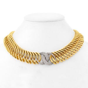 Verdura 18K Yellow Gold Double Crescent Pave Diamond Link Necklace