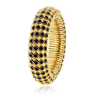 David Webb 18K Yellow Gold Spike Black Enamel Pyramid Slip On Bracelet